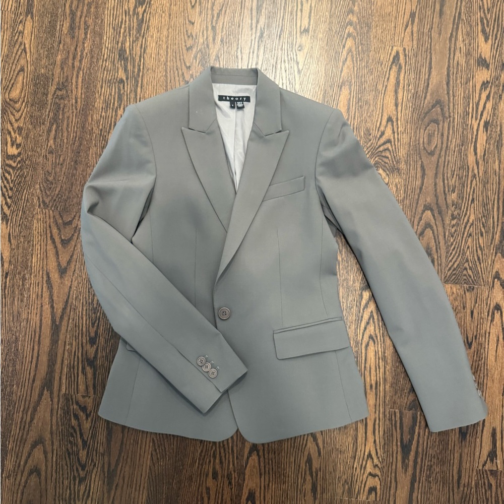 Gray/green slim fit Theory suit jacket - size 2